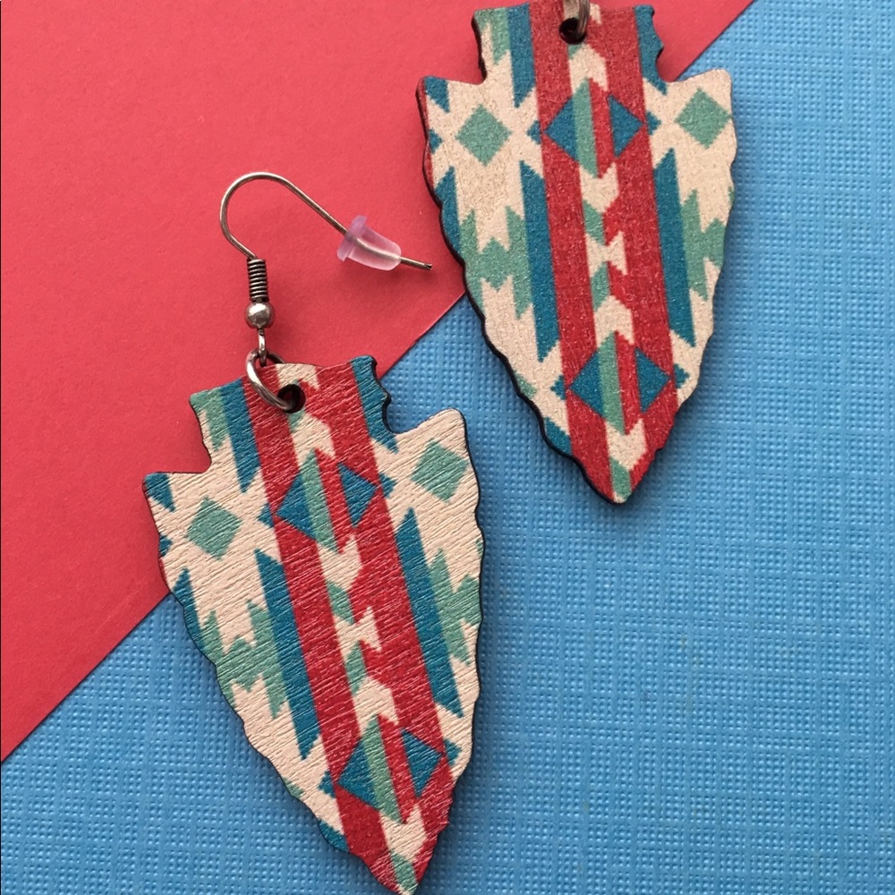 Aztec “Desert Horizon” Arrowhead Wood Earrings